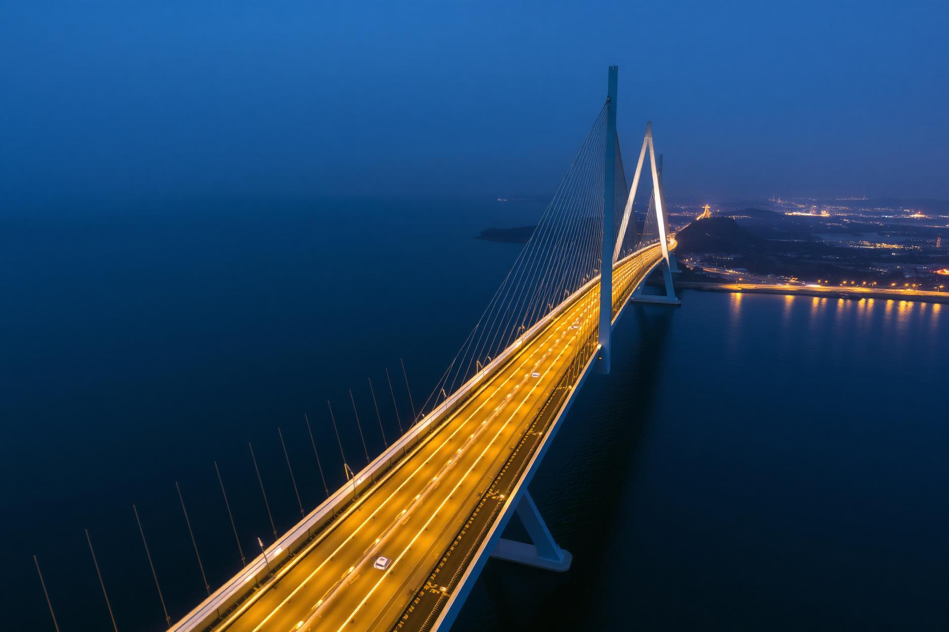 Modern cable-stayed bridge at blue hour representing infrastructure excellence